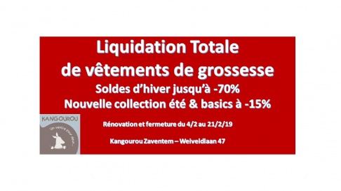 Liquidation Totale de vêtements de grossesse à Zaventem jusqu'au 2/2/'19